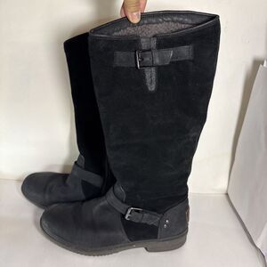 UGG Thomsen Black Leather and Suede Tall Boots Size 7